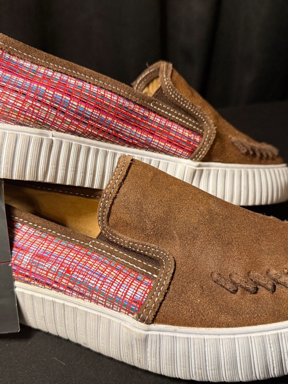 Reba by Justin Brown Suede Slip-On Sneakers with Red Multi-Color Panels NWT